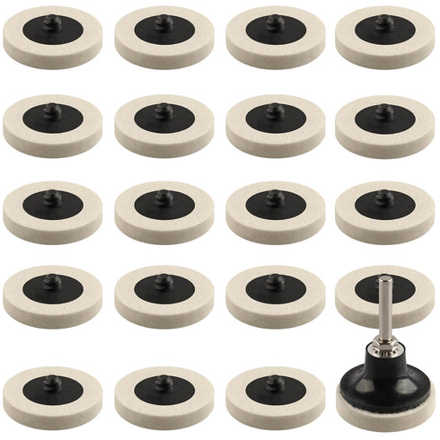 Rocaris 20 Pcs 2 Inch Compressed Wool Fabric Disc Polishing Buffing Pads Wheels Disc Pad Holder with 1/4" Shank Perfect for Cleaning Polishing San...