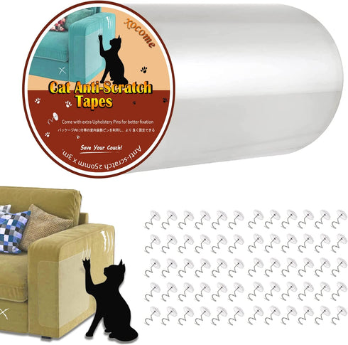 Anti-Scratch Cat Scratching Deterrent Tape, 25cm x 3m Transparent Clear Cat Scratch Furniture Protector, for Couch,Carpet,Doors...