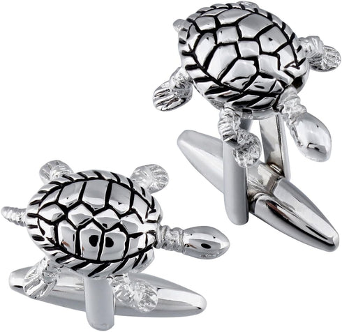 HAWSON Mens Turtle Cufflinks for Shirt in Siver Tone, Novelty Cuff links for Boys....