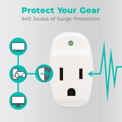 KMC Surge Tap Mini 5-Pack, 1-Outlet Grounded Surge Protector Adapter, 640 Joules, Power Plug Adapter...