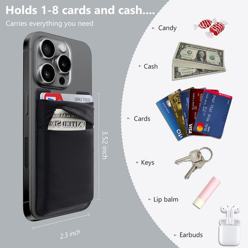 Phone Card Holder Stretchy Wallet Pocket Credit Card ID Case Pouch Sleeve Adhesive Sticker Compatible with iPhone Samsung Galaxy Android Smartphon...