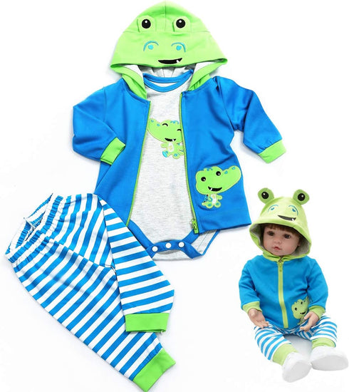 Reborn Baby Dolls Clothes 18 inch Boy Outfits Accesories for 17-19 inch Reborn Doll Newborn Blue Frog Matching Clothing...