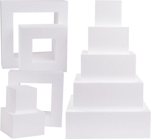 Silverlake 5-Tier Square Cake Dummy Set - American-Made Hard Foam Cake Dummies - 4" High x 4,6,8,10,12" Squares - Professional Baking Display Set ...