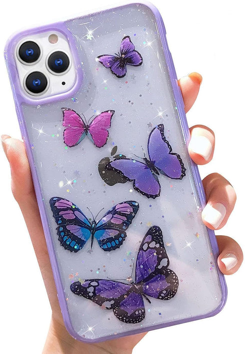 Butterfly Bling Clear Case Compatible with iPhone 11 Pro Max, Case for Women Cute Slim Soft Slip Resistant Protective Phone Case Cover for iPhone ...