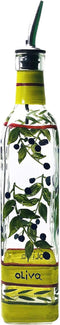 Hand Painted Glass Oliva Branch Oil/Vinegar Glass Cruet for Kitchen, 8 oz Olive Oil Dispenser With Stainless Steel Spout for Easy Pouring...