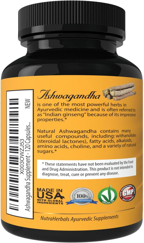 Ashwagandha Supplement Made with Premium Ashwaganda Root Powder 1200mg with Black Pepper Extract for Increased Absorption - 120 Vegi Capsules...