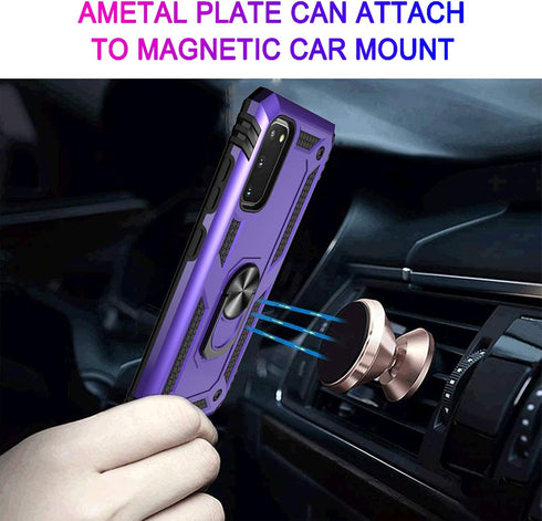 Androgate for Samsung Galaxy S20 FE Case with Glass Screen Protectors, Military-Grade Metal Ring Holder Kickstand 15ft Drop Tested Shockproof Cove...