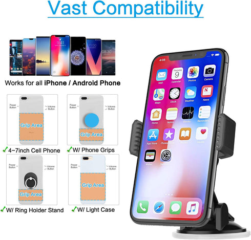 APPS2Car Suction Cup Phone Holder for Car with Adjustable Arm, Low Profile Dashboard Phone Mount Compact Windshield Window Dash Mobile Stand Compa...