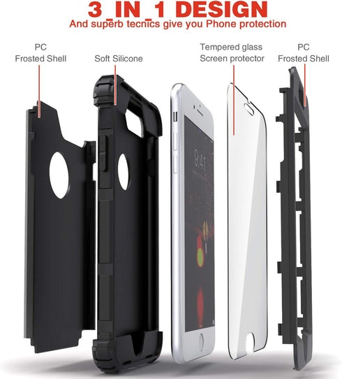IDweel for iPhone 8 Plus Case, for iPhone 7 Plus Case with Tempered Glass Screen Protector, 3 in 1 Shockproof Slim Hybrid Heavy Duty Hard PC Cover...