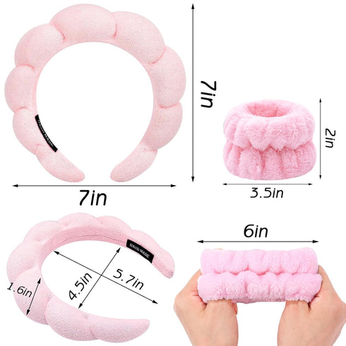 Spa Headband for Washing Face Wristband Sponge Makeup Skincare Headband Terry Cloth Bubble Soft Get Ready Hairband for Women Girl Puffy Padded Hea...