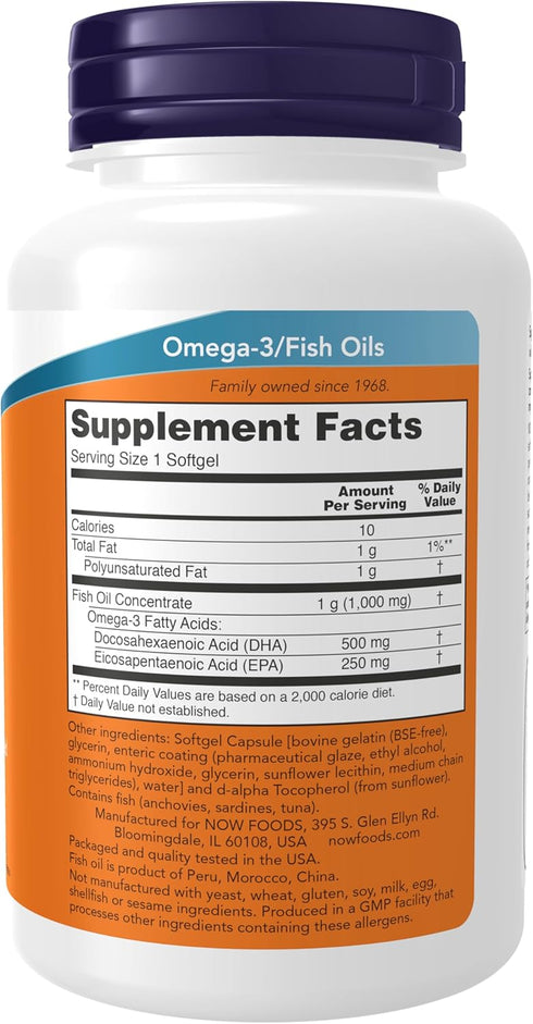 NOW Supplements, DHA-500 with 250 EPA, Molecularly Distilled, Supports Brain Health*, 90 Softgels...