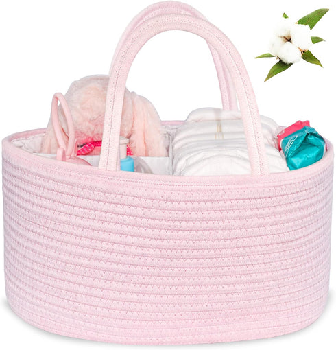 ABenkle Baby Diaper Caddy, Nursery Storage Bin and Car Organizer for Diapers Wipes, Cotton Rope Basket Changing Table Caddy...