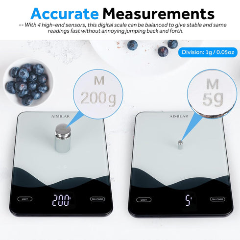 AIMILAR Food Scale, Chargeable LED Display 22lb with USB C Rechargeable Digital Kitchen Food Weight Scale for Baking and Cooking with Ounces and G...