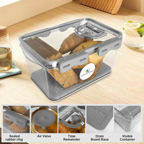 Bread Box for Kitchen Countertop?Bread Storage Container with Airtight Lid?Time Recorder Bread Box for keeping Bread, Toast?Donut?agel, Loaf Fresh...