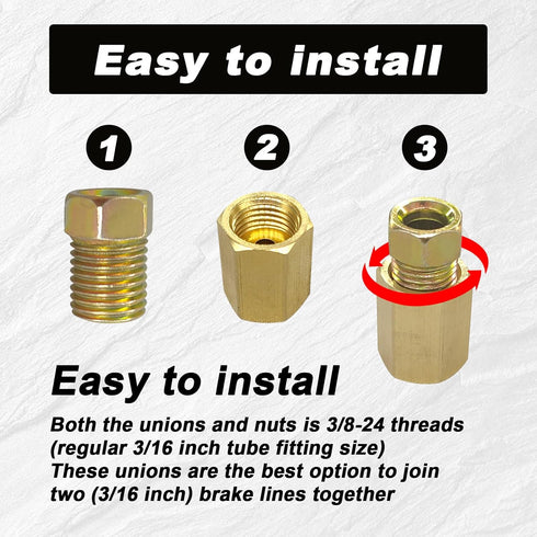 12pcs Brake Line Fittings with 4 Unions and 8 Nuts, 3/8 Inch - 24 Threads Brake Fuel Line Fittings Assortment Brass Inverted Flare Brake Assortmen...