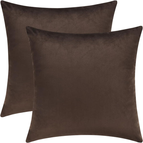 Mixhug Set of 2 Cozy Velvet Square Decorative Throw Pillow Covers for Couch and Bed, Coffee Brown, 18 x 18 Inches...