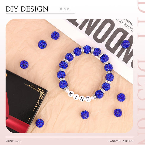 150pcs 10mm Rhinestone Beads for Crafting, Dark Blue Shiny Round Shamballa Disco Ball Beads Bulk, Fancy Sparkle Crystal Clay Bead for Necklace Bra...