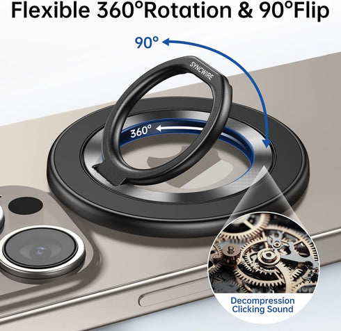SYNCWIRE Magnetic Phone Ring Holder for MagSafe, Magnetic Cell Phone Grip Ring Stand Finger Kickstand with Two-Sided Magnetic Compatible with iPho...
