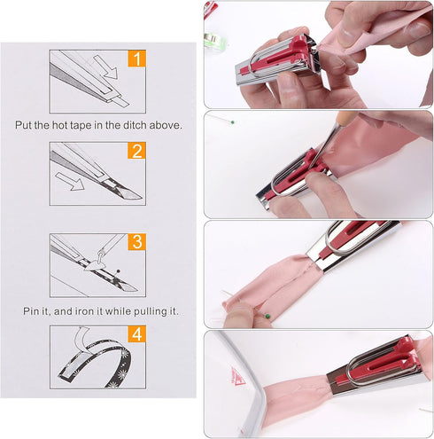 HARFINGTON Bias Tape Maker Kit 18mm Single and Double Fold Fabric Bias Binding Maker Sew Tool for Fabric Quilting Sewing Crafting DIY, Pink...
