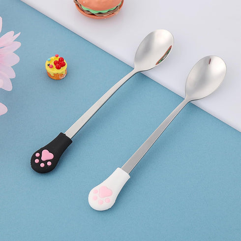 Sibba Dog Cat Spoon 2 Pcs Food Can Spoon Cute Claw Scoop Stainless Steel Spoon Portable Scoop Silver Espresso Little Scoop Fit Feed Canned, Mug, S...