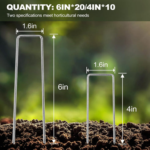 30 Pcs Galvanized Landscape Staples Metal Garden Stakes Heavy Duty for Ground Cover, U-Shaped Pins Yard Stakes Weed Barrier Fabric, Garden Hose, D...