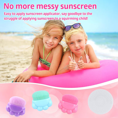 3pcs Sunscreen Applicator for Kids, Sunblock Buddy Brush with Protective Case Portable Sun Lotion Applicator Soft Bristle Foundation Sun Cream Bru...