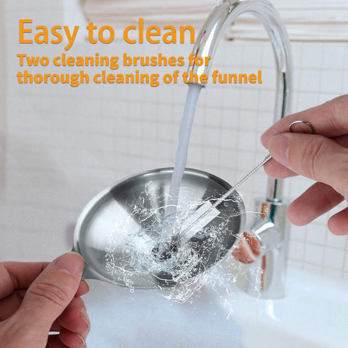 Metal Stainless Steel Funnel, Large Medium Small Funnel Set of 3, Food Grade Mini Funnels for Kitchen Use Filling Bottles Flask Cooking, 2 Brushes...