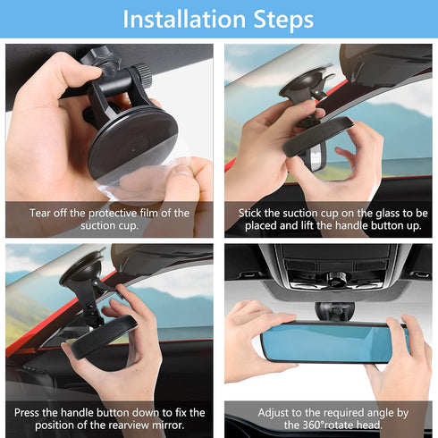 Rear View Mirror?Anti-Glare HD Blue Mirror Universal Car Interior Rearview Mirror with Adjustable Suction Cup, Car Mirror for RV Marine Auto Boat ...