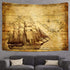 F-FUN SOUL Pirate Treasure Map Sailing Ship Drawing Tapestry, Large 80x60inches Soft Flannel, Old Ancient Pattern Wall Hanging Tapestries for Livi...