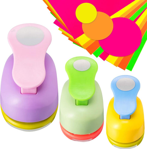 3 Pack Craft Hole Punch 2 Inch 1 Inch 5/8 Inch Circle Punch Set Paper Punchers with Craft Sticker Paper, Circle Cutter for Card Making Scrapbook C...