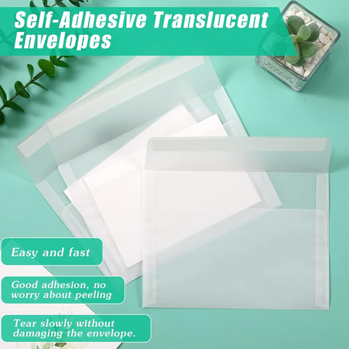 50 Pcs Vellum Envelopes Clear Invitation Envelopes for Wedding Self Adhesive Envelopes Translucent Invitation Paper for Greeting Cards Announcemen...