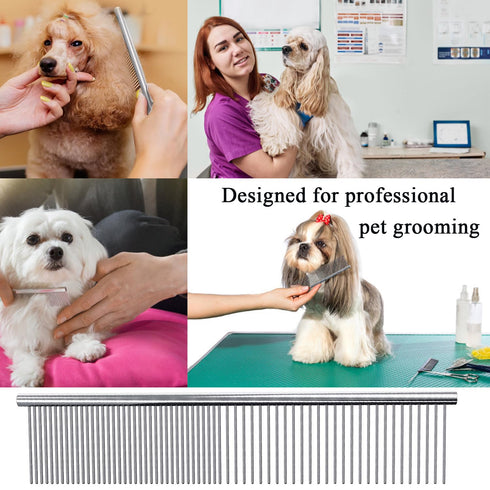 Dog Comb, Metal Dog Grooming Combs with Rounded Ends Stainless Steel Teeth for Grooming Matting Cats Dogs Comb Brush Tool for Long Haired Pets Gen...