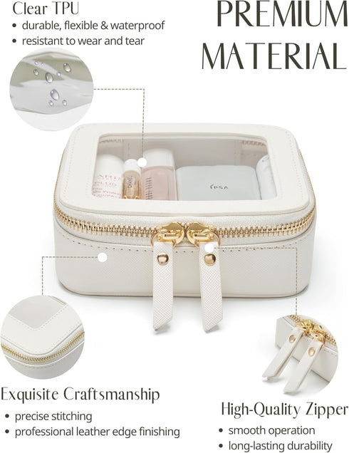 Small Cosmetic Bag for Purse Mini Makeup Bag for School Cute Clear Make Up Pouch for Travel Tiny Leather White Make Up Organizer Case for Backpack...