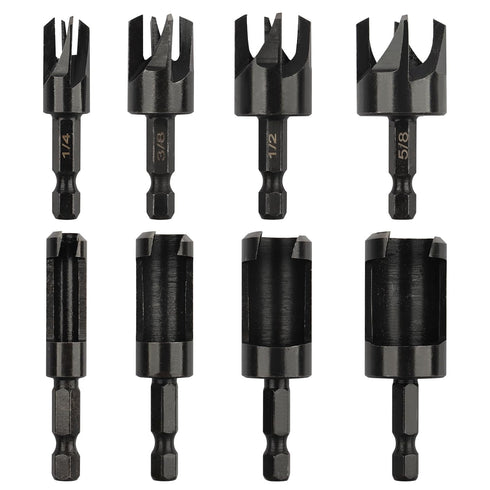 Plug Cutter, 8Pcs Wood Plug Cutters Drill Bit Set with 1/4 Hex Shank, Straight and Tapered Taper Cutting Tool 1/4", 5/16", 3/8", 1/2", Black...