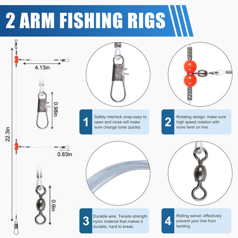 Surf Saltwater Fishing Tackle Kit,36PCS Surf Fishing Leader Rigs with Pyramid Sinkers Disc Sinkers Fishing Wire Leader Circle Hooks Saltwater Fish...