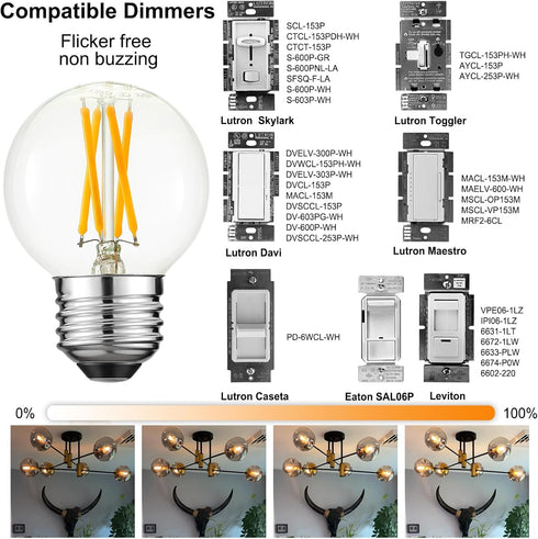 G16.5 light bulb LED,4W E26 LED bulb dimmable Equivalent E26 40 watt light bulb,Warm white 2700K,400lm,CRI85+,AC120V,Edison style,clear glass,flic...