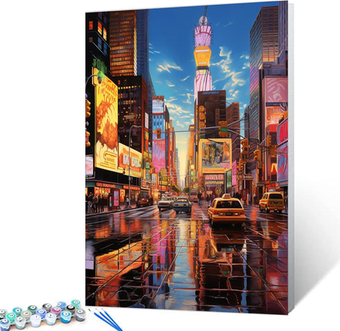 Tucocoo New York Street Landscape Paint by Bumbers for Adults Time Square Street Scenery DIY Paint by Numbers Acrylic Paint Canvas City View Scene...