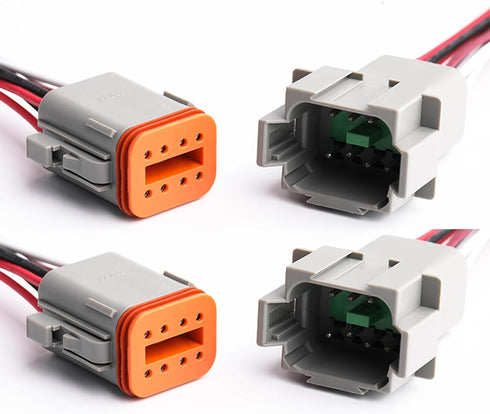 2 Pack Deutsch DT 8 Pin Connector, Waterproof Electrical Connector Male and Female Plug Wiring Harness with 16AWG 8 Wires for Car Truck Boats LED...