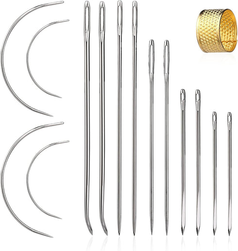 Heavy Duty Hand Sewing Needles Kit, 14Pcs Sewing Leather Needle Set, Upholstery Needles, Leather Sewing Needles with Curved Needle Triangular Need...