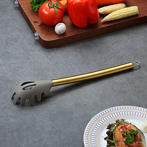 Gold Spaghetti Spoon, Berglander Non-stick Silicone Pasta Server With Titanium Gold Plating Handle, Spaghetti Server For Cooking, Pasta Fork, Nodd...