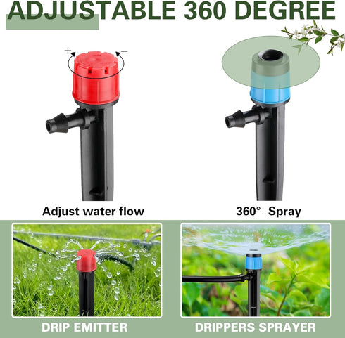 32 Pcs Drip Irrigation Emitters Drip Emitters for 1/4 Inch Tubing Irrigation Drippers Sprayer Adjustable 360 Degree Water Flow Drip for Garden Law...