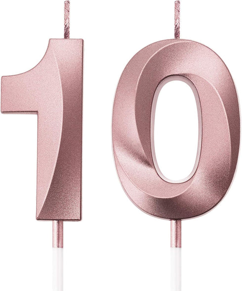 Birthday Candles Numeral Candles Cake Topper Decoration for Birthday Party Wedding Anniversary Celebration Supplies(Rose Gold,10th)...