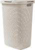 Mind Reader Slim Laundry Hamper with Lid, 60L Clothes Basket, Wicker Design, Plastic, 17.65"L x 13.75"W x 24.15"H, Ivory...