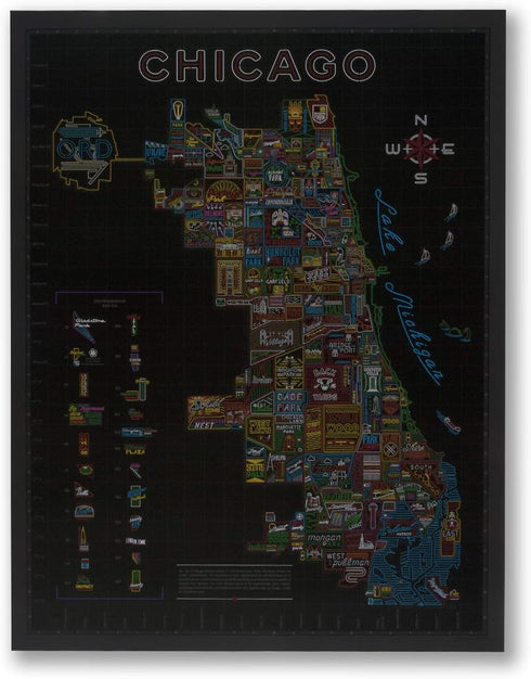 Neon Neighborhood Map of Chicago Poster - Chicago Gift | Chicago Map Art | Chicago Wall Art | Chicago Poster | Chicago Art...