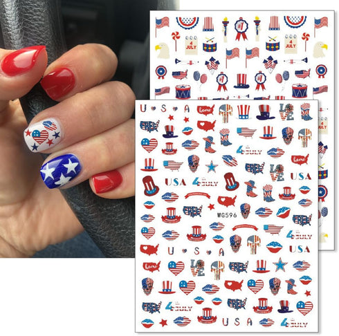 6Sheets Independence Day Nail Art Stickers 4th of July Nail Decals 3D Self Adhesive Nails Art Supplies Classics American Flag Eagle Heart Design S...