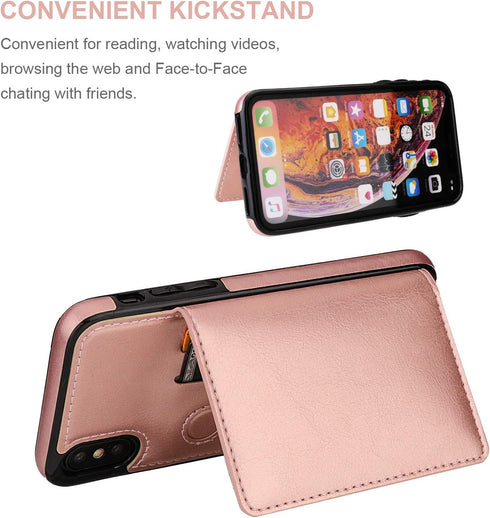KIHUWEY Compatible with iPhone Xs/X Wallet Case Credit Card Holder, Premium Leather Kickstand Durable Shockproof Protective Cover for iPhone X/Xs ...