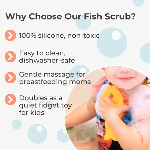 Innobaby Bathin' Smart Silicone Bath Scrub for Babies Toddlers and Adults in Double Sided Sensory Fish Shape, Gently Exfoliate Face and Body, Made...