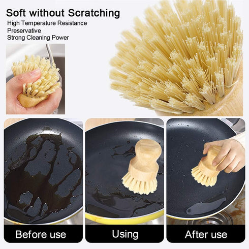 2 Pack Bamboo Dish Scrub Brush, Picowe Natural Scrub Cleaning Brush Vegetable Brush for Dishes Cast Iron Pots Pans, Used in Bathroom Kitchen Sink ...