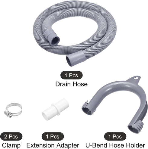 MECCANIXITY Washing Machine Drain Hose Extension Kits 3.28ft Gray for Washing Machine with Extension Adapter, U-Bend Hose Holder, 2 Clamps...