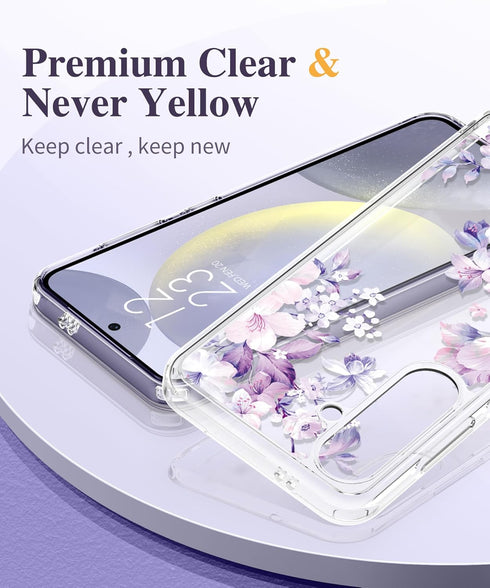 GVIEWIN for Samsung Galaxy S24 Case Floral, with Screen Protector & Camera Lens Protector, Hard PC&TPU Bumper Clear Shockproof Protective Women Ph...